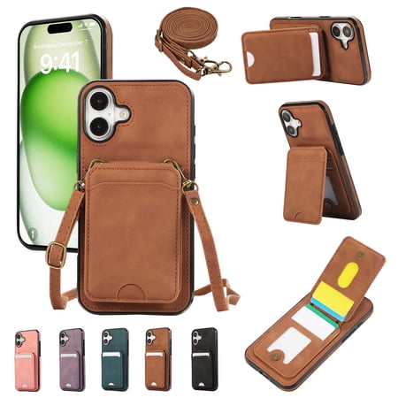 Crossbody Wallet Case for iPhone XS Max, Elegant PU Leather Flip Kickstand Phone Cover with RFID Blocking Card Holder, Shockproof Case with Detachable Long Strap for Women Girl,Brown