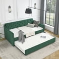 thumbnail image 3 of Kumix Twin Size Daybed with Trundle, Upholstered Tufted Sofa Bed with Waved Shape Arms for Teens Adults Guest, Upholstered Tufted Daybed Frame for Bedroom, Noise-Free, Easy Assembly, Green, 3 of 7