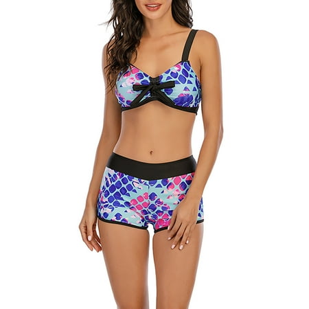 

Finelylove Swimsuit Women Lace Sport Bra Style High Cut Blue M