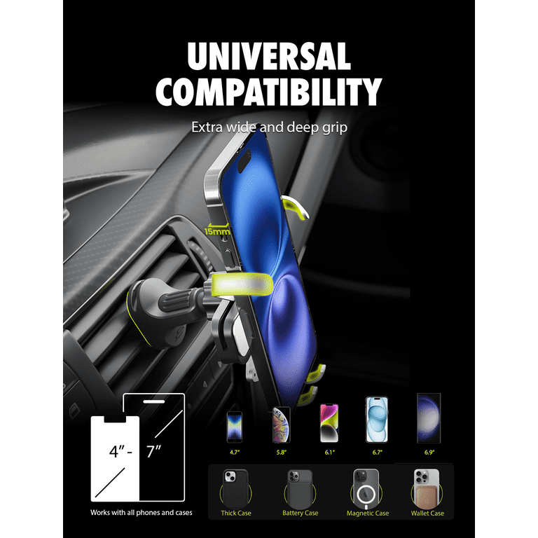 Bracketron AutoGrip Phone Mount - AC Vent Car Mount For Phones Up To 3.75 Inches