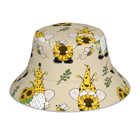 Balery Gnomes Bees And Sunflowers Bucket Hats Fashion Sun Cap Packable Outdoor Fisherman Hat For Women And Men