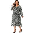 thumbnail image 3 of DARING DIVA Plus Size Floral Print V Neck Long Sleeve Maxi Dress 4X Black, 3 of 6