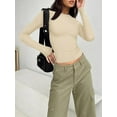thumbnail image 2 of ORUYROP Womens Long Sleeve Fall Fashion 2023 Crop Tops Basic Layering Workout Slim Fitted T Shirts Y2K Tops, 2 of 5