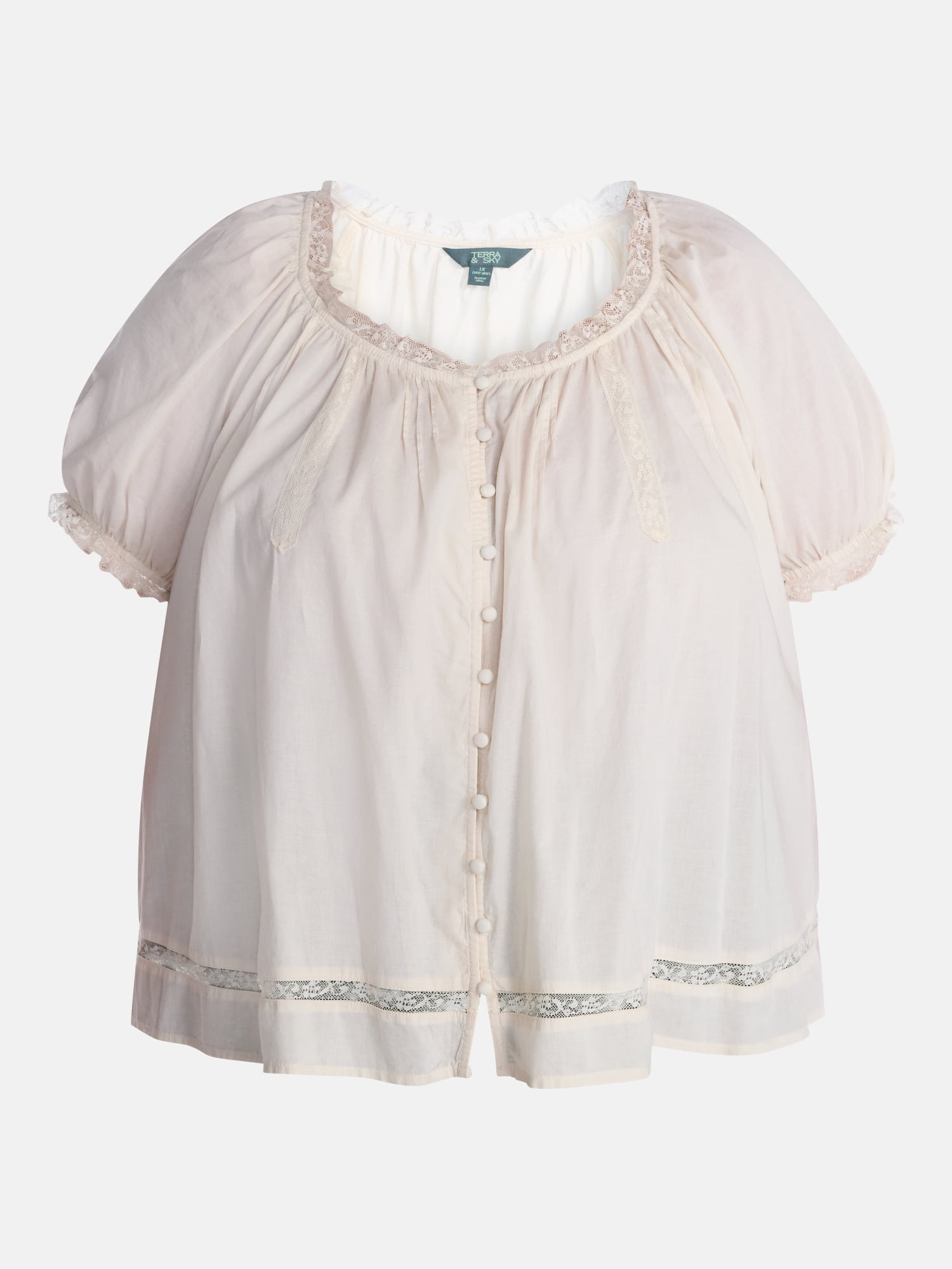 Terra & Sky Women's Plus Button Front Cotton Swing Top with Short Sleeves, Sizes 0X-5X