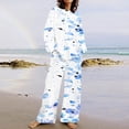 thumbnail image 1 of Puntoco Traje De Pantalón Y top De Cuello Redondo De Manga Larga Con Estampado Informal De Verano Para Mujer Azul Claro L, 1 of 5