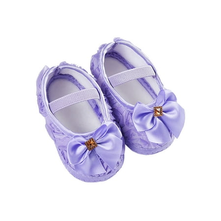 

Lacyhop Baby Girls Mary Jane Prewalker Crib Shoes First Walker Flats Party Cute Princess Dress Shoe Soft Sole Slip On Bow-Purple 4C