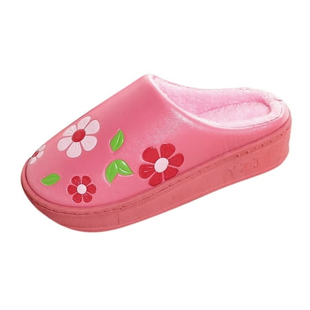 

Mackneog Women Cotton Slippers Winter Thick Sole Floral Printed Cotton Slippers Warm Slippers Casual Home Shoes Gift on Clearance