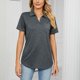 thumbnail image 4 of Camisa de mujer Top Color puro Mangas cortas Cuello vuelto con bolsillo Camisa de verano Top Gris oscuro XL, 4 of 7