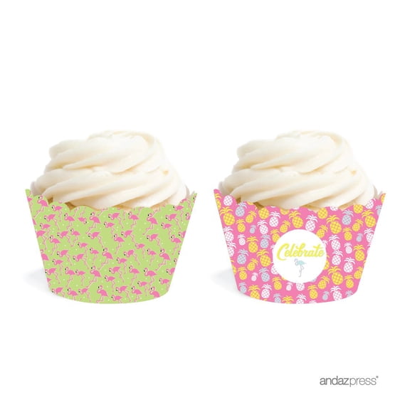 Birthday Cupcake Wrappers, Pink Flamingo and Pineapple Party, 20-Pack
