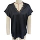 thumbnail image 1 of Ficarrico Women Lace Trim V Neck T Shirt Short Sleeve Casual Loose Fit Pure Color Summer Pullover Top Black L, 1 of 3