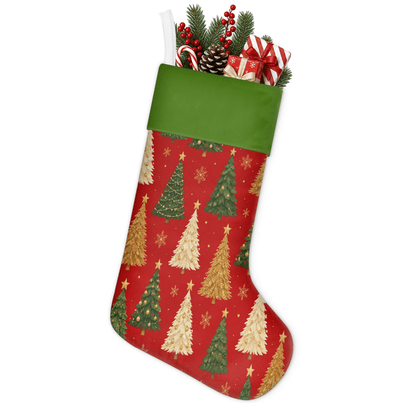 Jiaoprinted 18 Inch Christmas Stocking, Christmas Forest Soft Large Xmas Decorative Stocking with Hanging Loop for Fireplace Mantel Holiday Decor