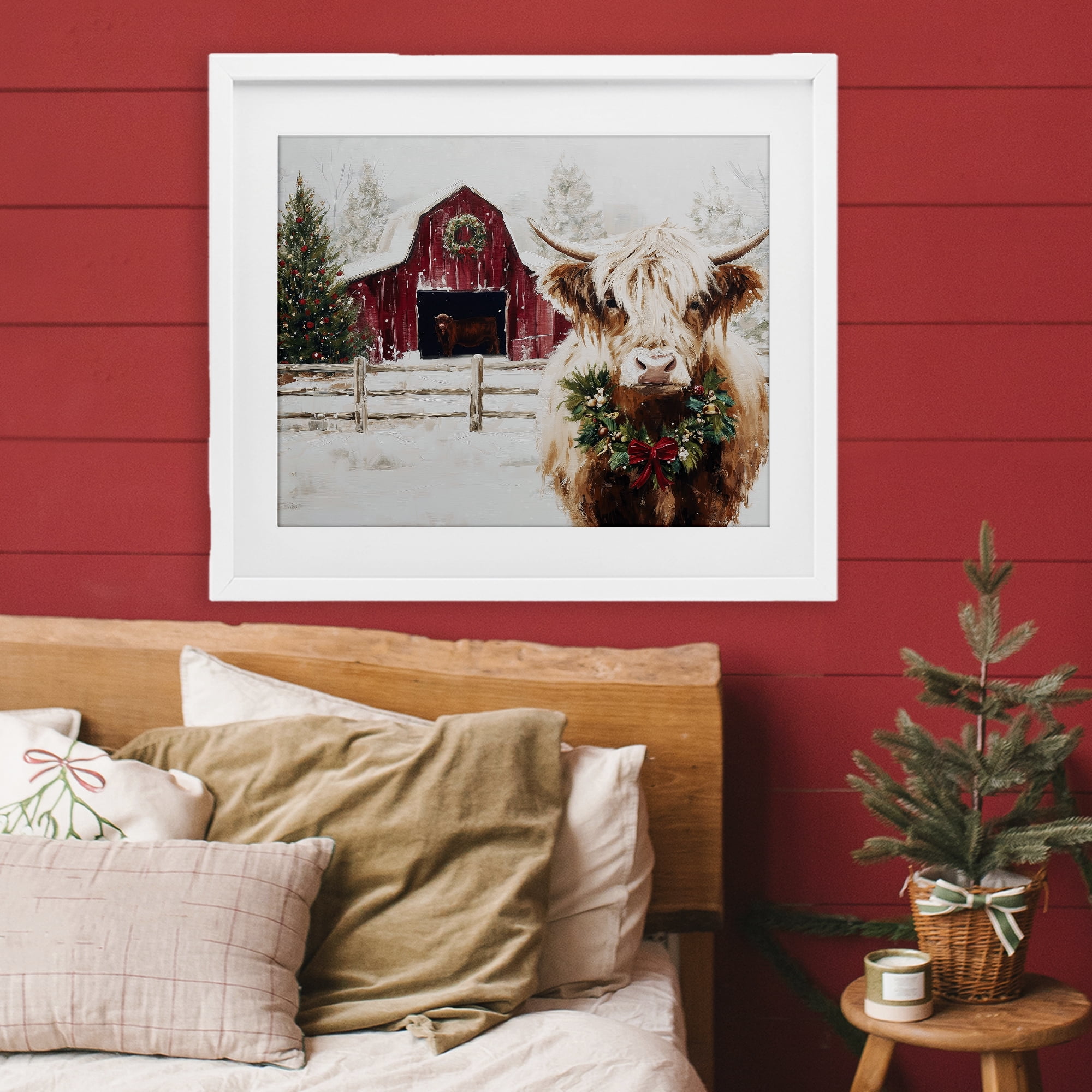 Stupell Industries Snowy Farm Scene Cattle White Framed Print Under Glass, design by Acorn & Ivory Designs