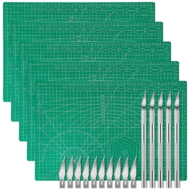 Juego de 5 Alfombrillas de Corte Autorreparables y Cuchillos de Precisión para Manualidades, Scrapbooking y Acolchado.