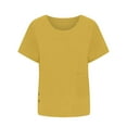 thumbnail image 2 of CEHVOM T-shirt Décontracté en Lin Col Rond Uni pour Femmes Manches Courtes, 2 of 6