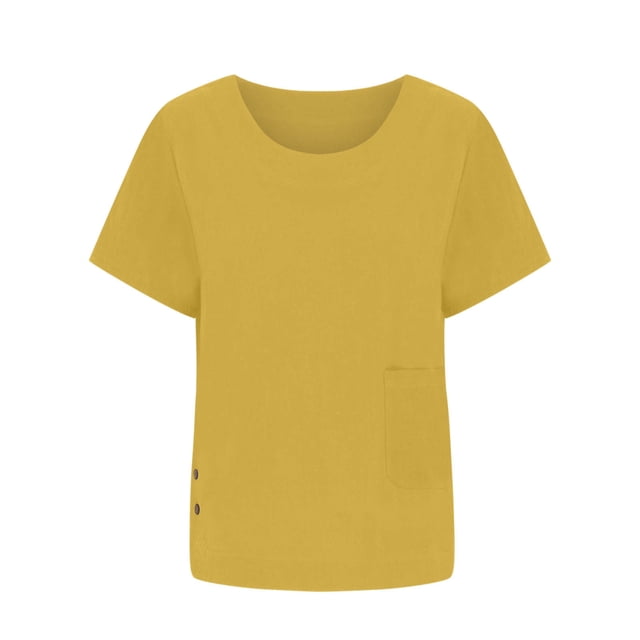 Pompotops T-shirt en Lin Décontracté Col Rond pour Femmes Manches Courtes