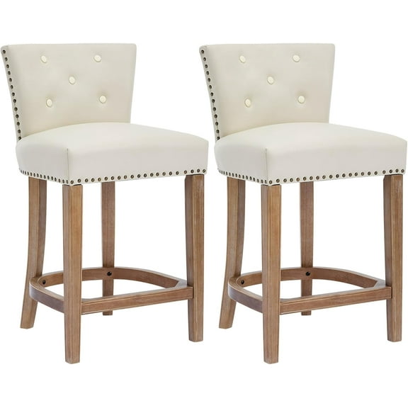 Aulife Counter Height Barstool Set of 2, Genuine Leather Thickened Seat Barstools with Backs & Solid Wood Legs,for Kitchen Island, Dining Room