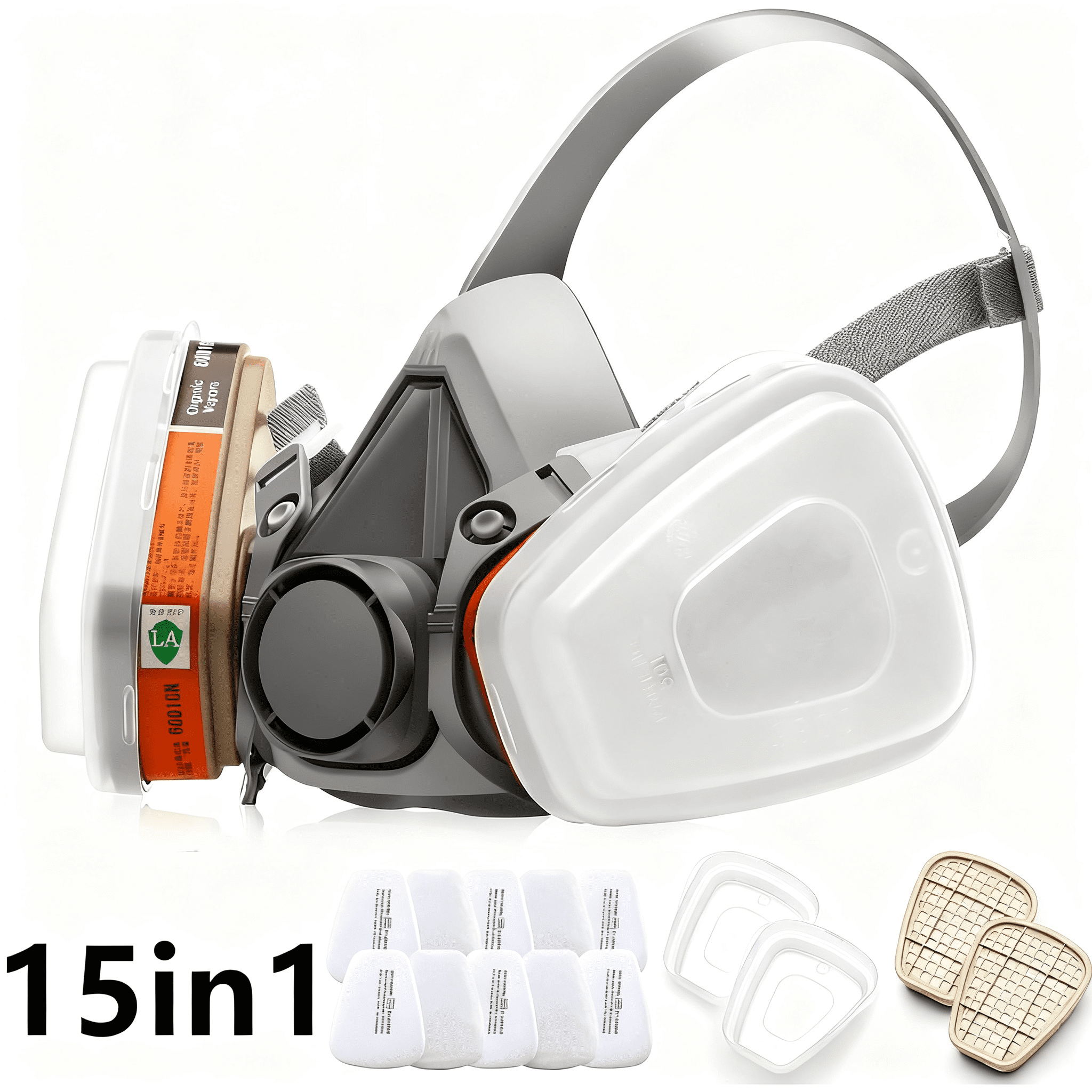 15-in-1 Half Face Mask Reusable Respirator with Organic Vapor Cartridges