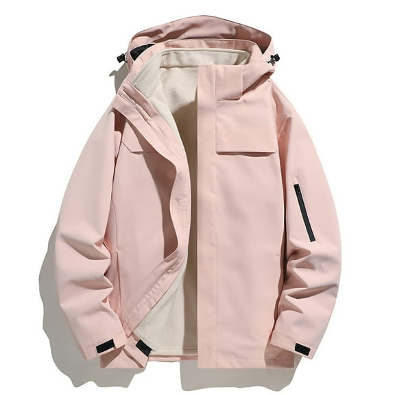 Maoxin Mens Jacket Outdoor Men's Three In One Hiking Jacket Men's Windproof Jacket Warm And Thick Long Sleeved Hooded Casual Jacket/jacket Jackets for Men , Pink , L