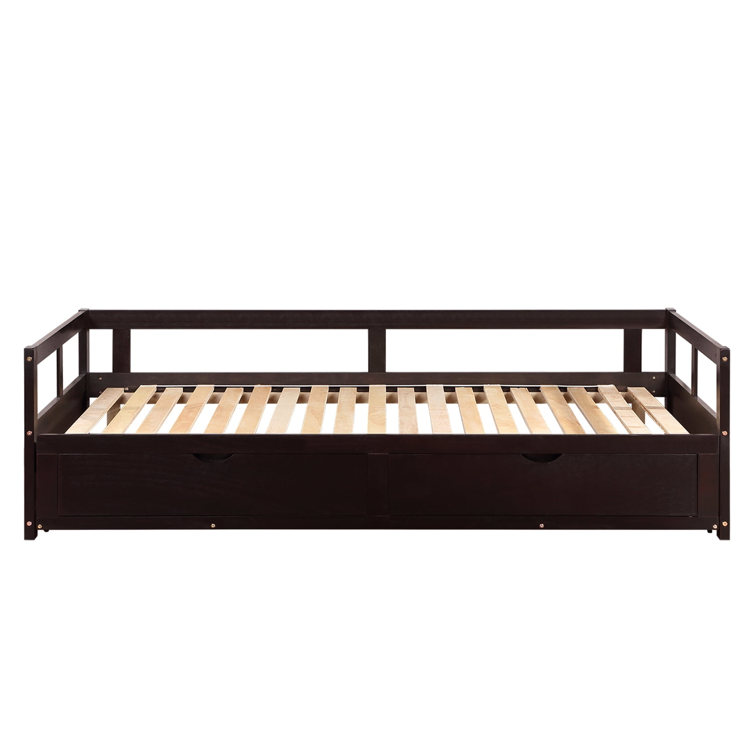 Gewnee Solid Wood Twin Size Extending Daybed with Two Storage Drawers,Espresso