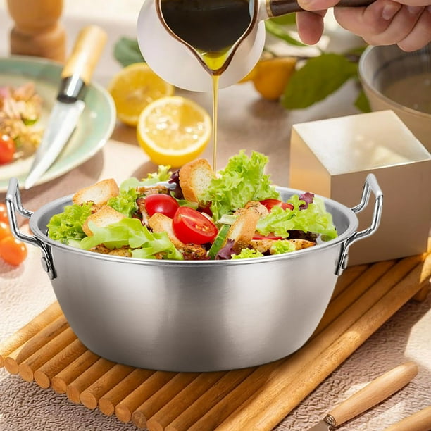 Pisexur Batería de cocina Ensaladera de acero inoxidable 304 con doble oreja para la cocina del hogar