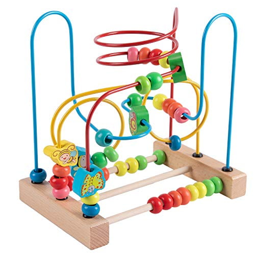 USA-Intelligence Educational Wooden Toddler Toys Circle First Bead Maze Kid Gift 