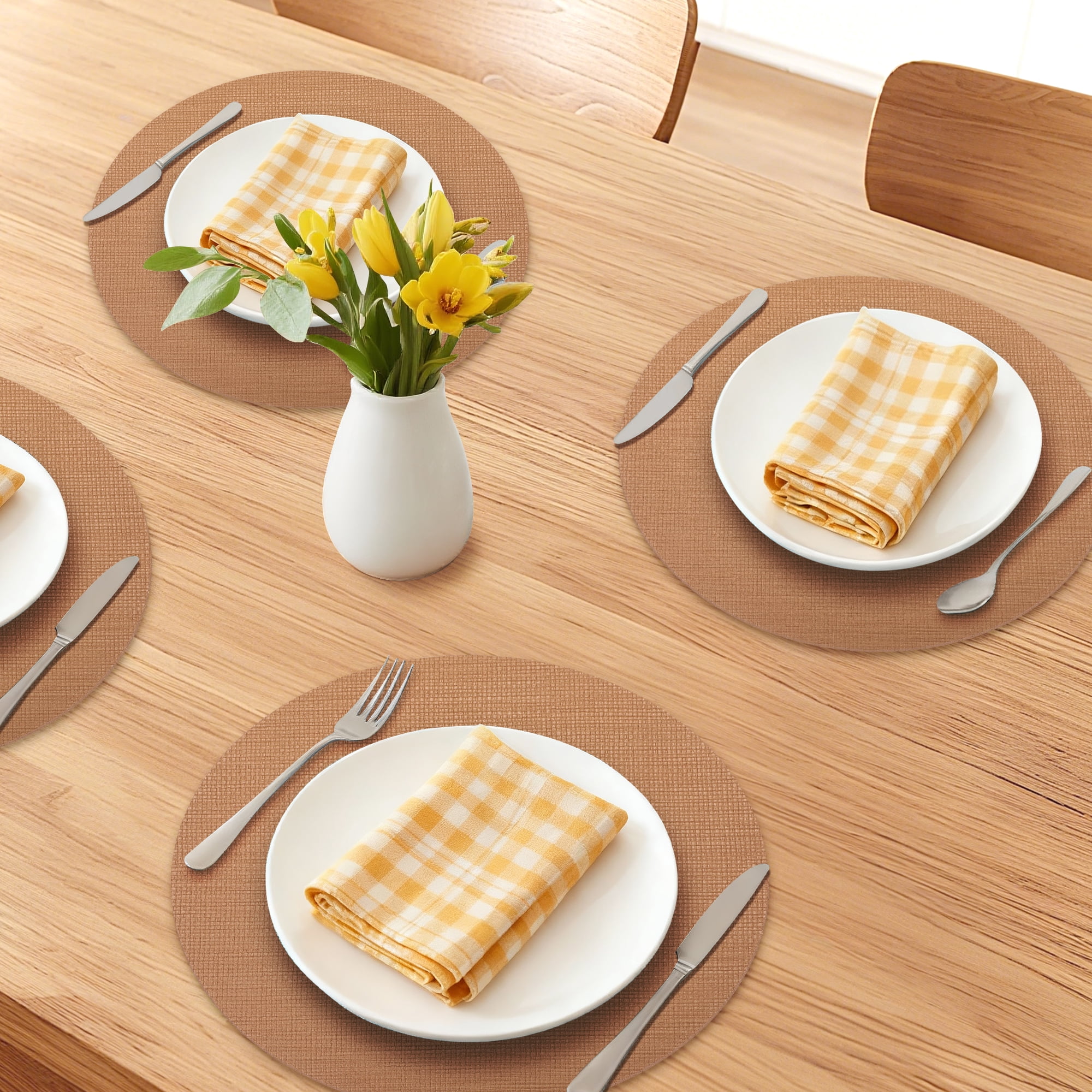 Unique Bargains 6pcs Faux Leather Wipeable Placemats Khaki 13"x13"