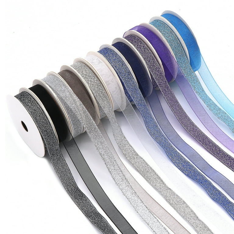 Sheer and Metallic Ribbon for Gifts & Crafts, 24 Solid
