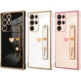 thumbnail image 5 of Designed for Samsung Galaxy S22 Ultra Case with Strap Luxury Love Heart Plating Gold Bumper Phone Cover Wristband Kickstand Full Body Protective Slim Case for Women - Black, 5 of 5