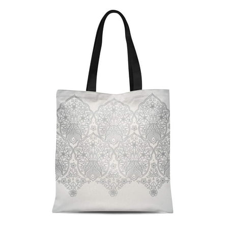 SIDONKU Canvas Tote Bag Vintage Border Lacy Light Silver Pattern You Can Place Durable Reusable Shopping Shoulder Grocery (Best Place For Grocery Coupons)