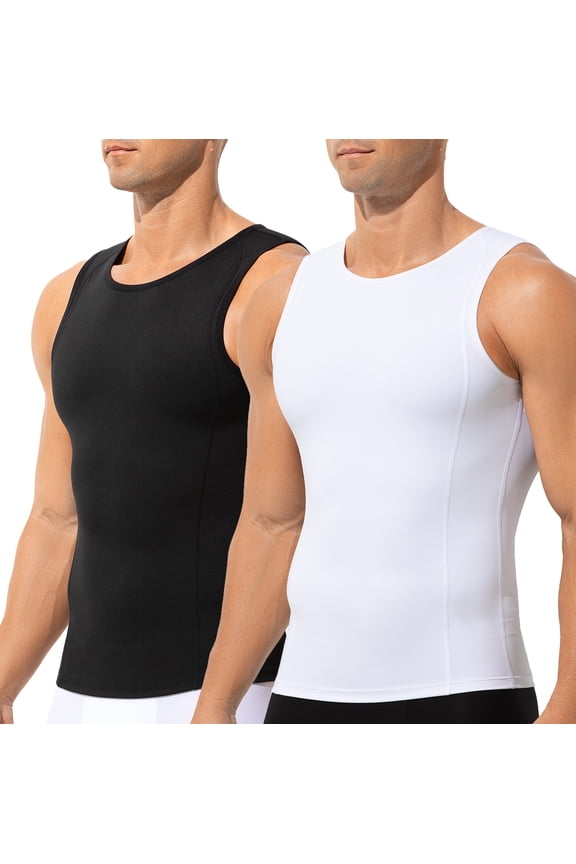 2 Pack Men's Compression Shirt Slimming Body Shaper Vest Breathable Workout Tank Top Undershirts