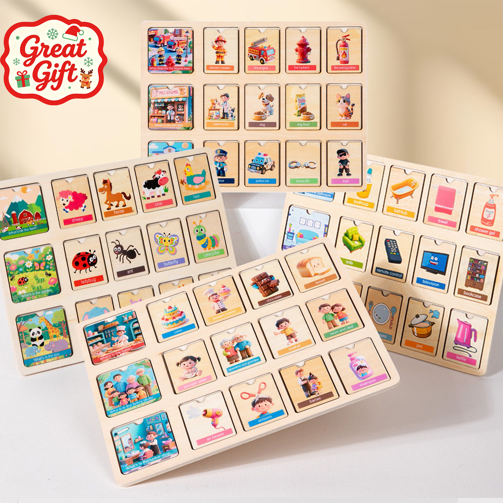 Wooden Matching Puzzle Stocking Stuffers Montessori Educational Learning Toy Preschool Cognition Fine Motor Toy Christmas Birthday Gift for Toddler Boys Girls Ages 3 and Up