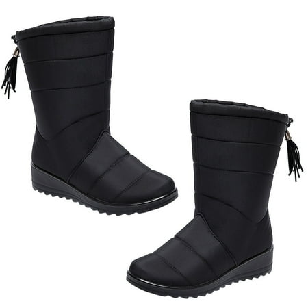 

NUOLUX 1 Pair of Women Mid-tube Boots Tassel Snow Boots Stylish Thick-soled Shoes