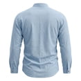 thumbnail image 5 of Atkumj Mens Linen Shirts Fashion Stand Collar Chest Pocket Button Down Shirt Casual Solid Color Long Sleeve Shirts L, 5 of 10