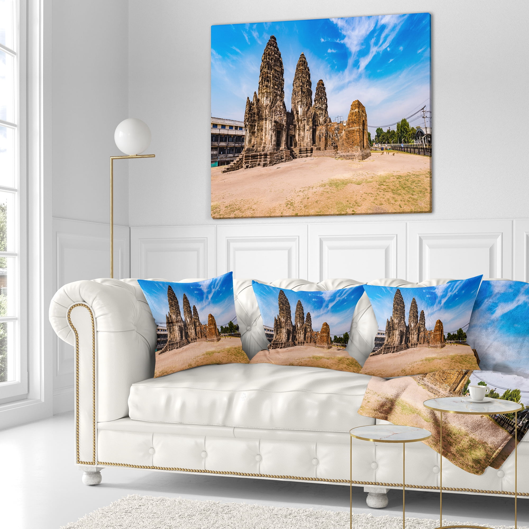 Designart Ancient Temple in Thailand Panorama - Modern Seascape Throw Pillow - 16x16