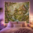 thumbnail image 2 of Glowing Mushroom Cottage Village Along a Winding Stream, Cozy Fantasy for Nature Lovers, Woodland Decor, Housewarming Gift, Tapestry Wall Hanging for Bedroom and Dorm, 2 of 7