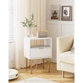 thumbnail image 4 of Masupu Nightstand with Charging Station,Mid-Century Modern Bedside Table with Storage Drawer and Open Wood Shelf,Small Gold Frame Side Table for Bedroom,Living Room (White), 4 of 9