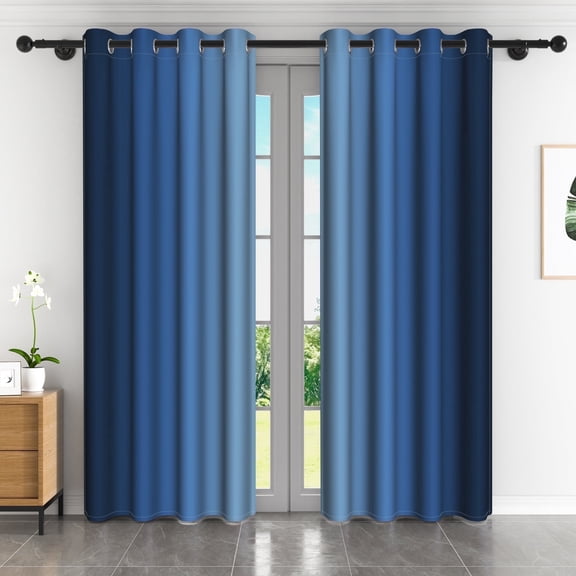 LFEEY Navy Blue and Greyish White Ombre Curtains, Room Light Blocking Curtains , 42x63inch, 2 Panel