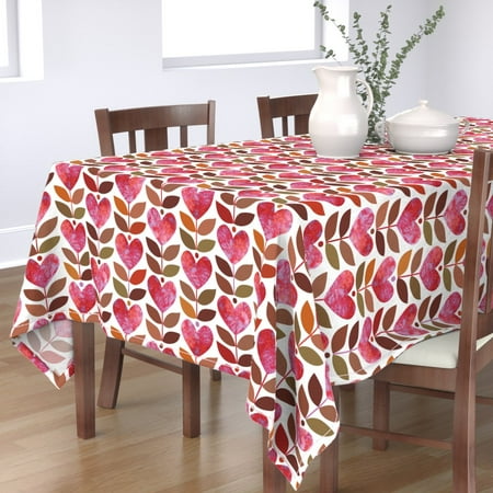 

Cotton Sateen Tablecloth 70 x 120 - Love Heart Leaf Botanical Valentine Floral Romantic Red Scandinavian Print Custom Table Linens by Spoonflower