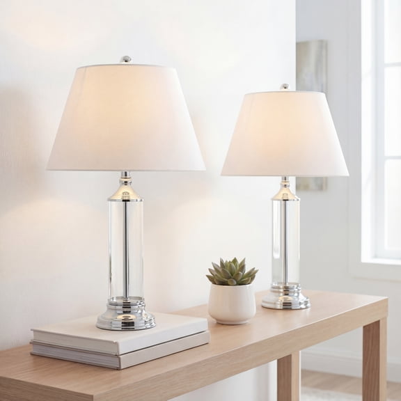 JONATHAN Y Astor 29" Glass LED Table Lamp, Clear/Chrome (Set of 2), JYL4014A-SET2