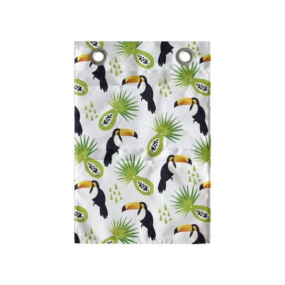 Tropical Hanging Pocket Organizer, Toucan Birds and Palm Branches Exotic Lands Foliage Jungle Animals, Printed Polyester Storage Bag with Pockets, 14" x 20", Green Black and Orange