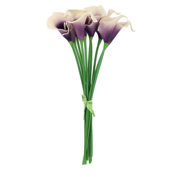 Room Wedding Decor Calla Lily Artificial Flowers Bouquet Off White Purple 10 Pcs