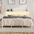 thumbnail image 4 of Metal Bed Frame King Size with LED Lights, Modern Platform Bed with Charging Station, White, 4 of 12