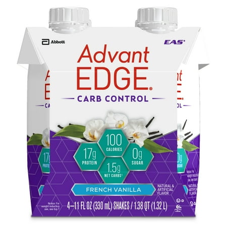 EAS AdvantEDGE Carb Control Ready-to-Drink Protein Shake, 17 g of Protein, French Vanilla, 11 fl oz (6-4 Packs)