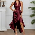 thumbnail image 6 of Women's Party Dress Slit Dress V-Neck Sleeveless Solid Color Irregular Hem Midi Length Sexy Evening Gown for Banquet Dinner Date Night,Wine,L, 6 of 8