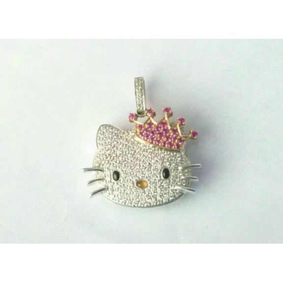 Hello Kitty' Pendant 2Ct Round Cut Lab Created Diamond 14K Two Tone Gold Plated