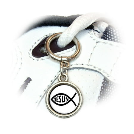 Jesus Fish Charm - Ichthus Fish Christian Jesus Round Dangle Shoe Charm
