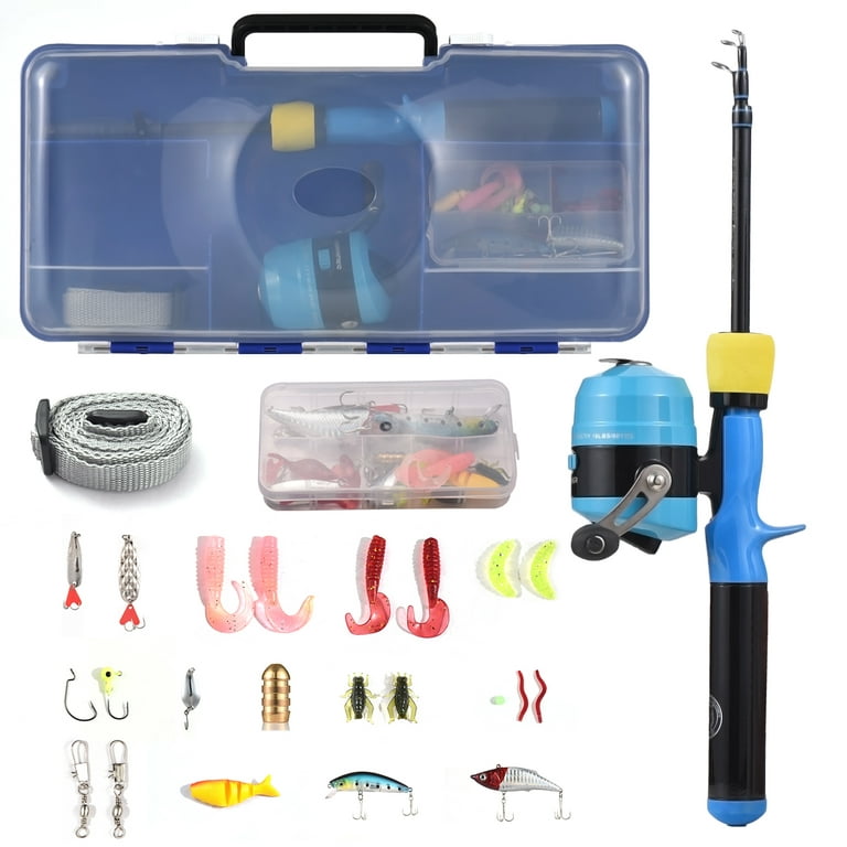 Walmeck Kids Fishing Pole and Reel Set Fishing Rod and Reel Combo with Hooks Lures Fishing Accessories with Tackle Box for Boys and Girls, Size: 38