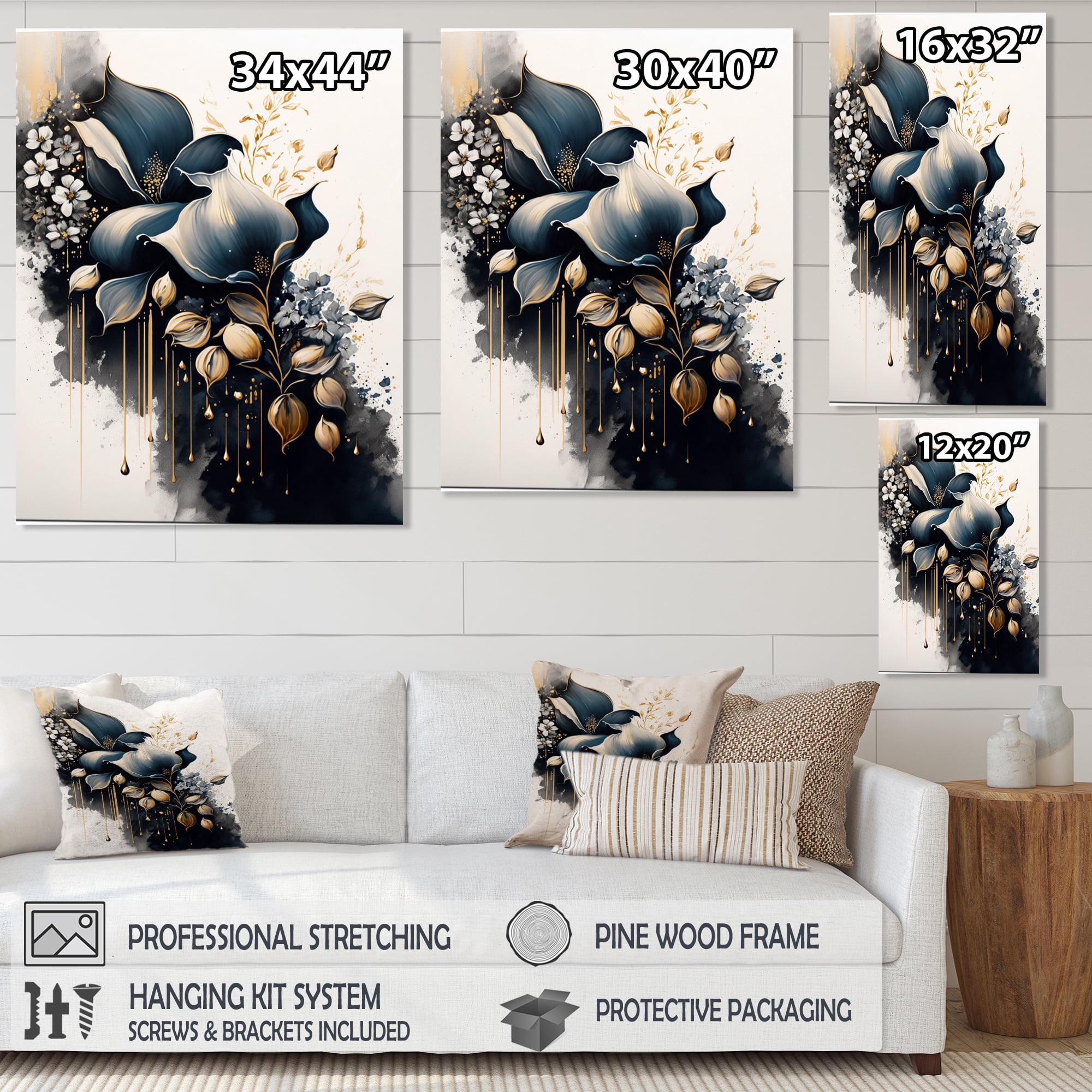 Designart Deep Blue Calla Lily Bouquet IV Canvas Wall Art