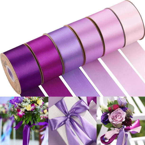 Cinta de satén Lyrow de 1.5 pulgadas, color morado, surtida, 200 yardas, 6 rollos