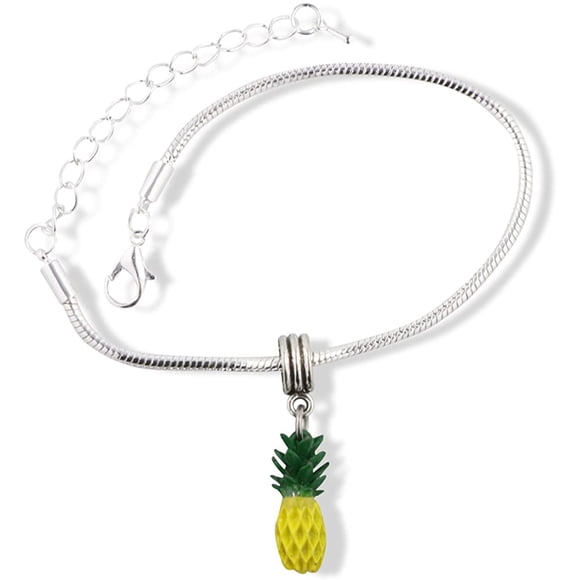 EPJ Pineapple (3D) Yellow with Green Stem Snake Chain Charm Bracelet (alloy, womens)